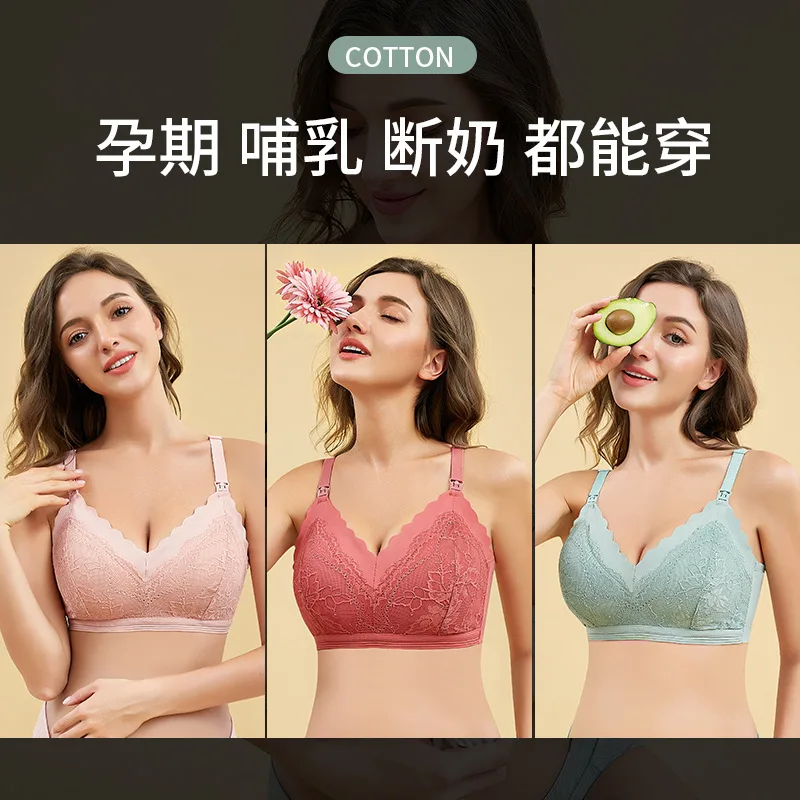 Nursing Bra Feeding Without Underwire, Gathered Cotton Maternity Underwear, Pregnant Cotton Comfortable Bra Thin Model