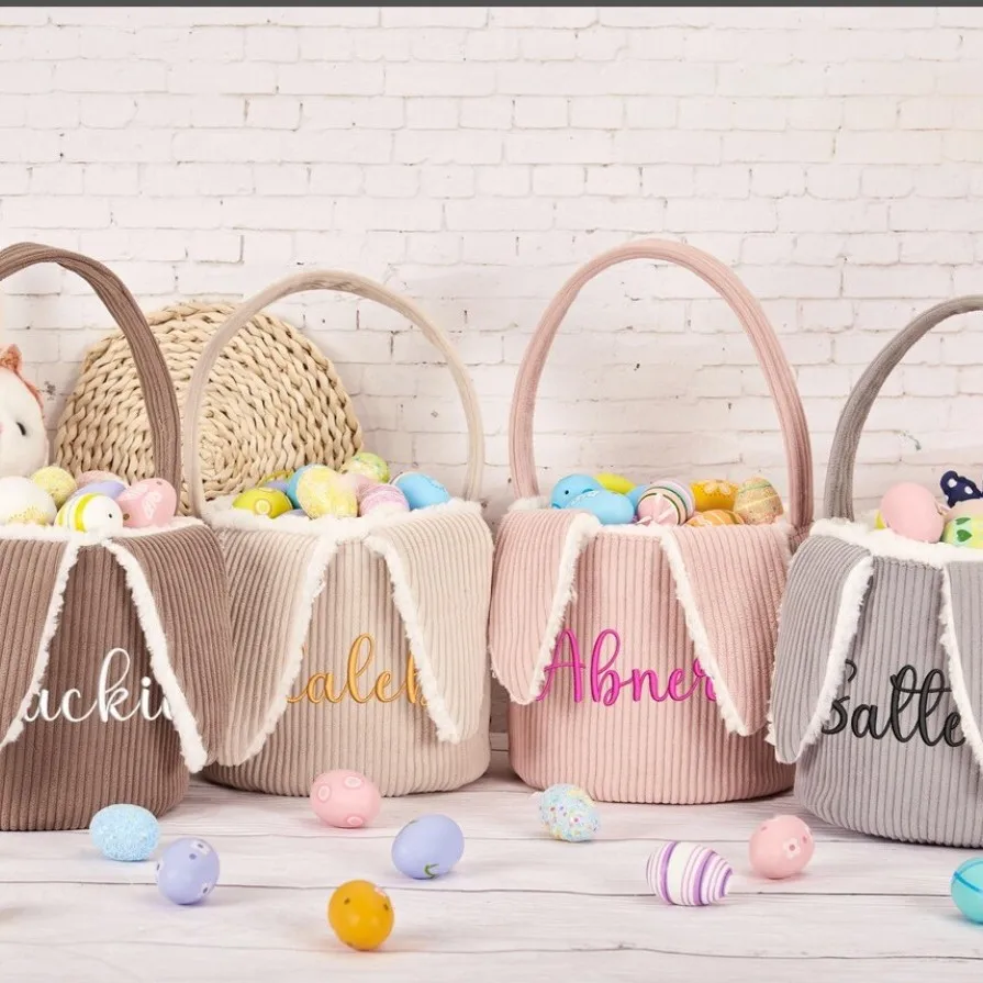 Personalized Toy Storage Bag Embroidered Bunny Bag Basket Plush Embroidery Kids Birthdays Gifts Toys Basket Custom Name Logo