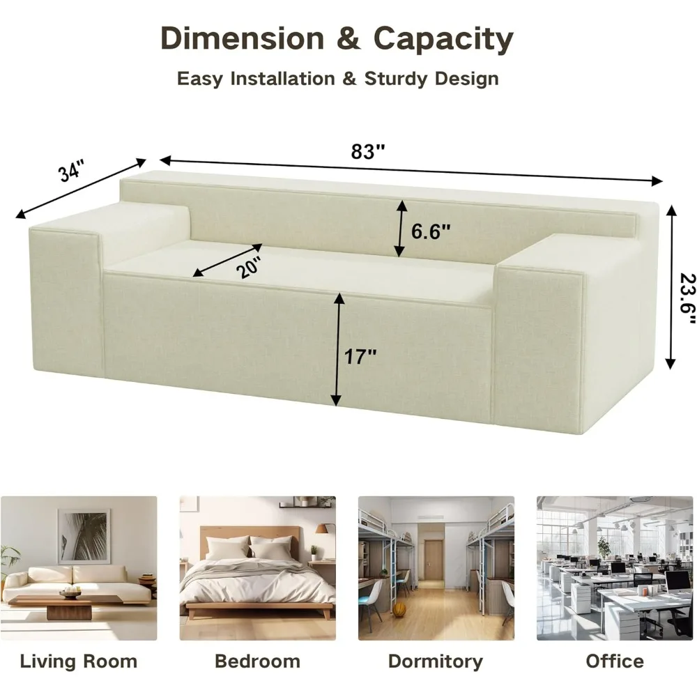 Modern 3-Seater Sofa, Hybrid Sofa in a Box, No Assembly Required, Comfy Sofa Couch with 3 Matching Pillows