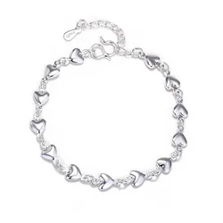Sterling Silver Color Bracelets for Women Little Hearts Charm Female Hand Chain Link Orignal Fashion Jewelry With Stamp