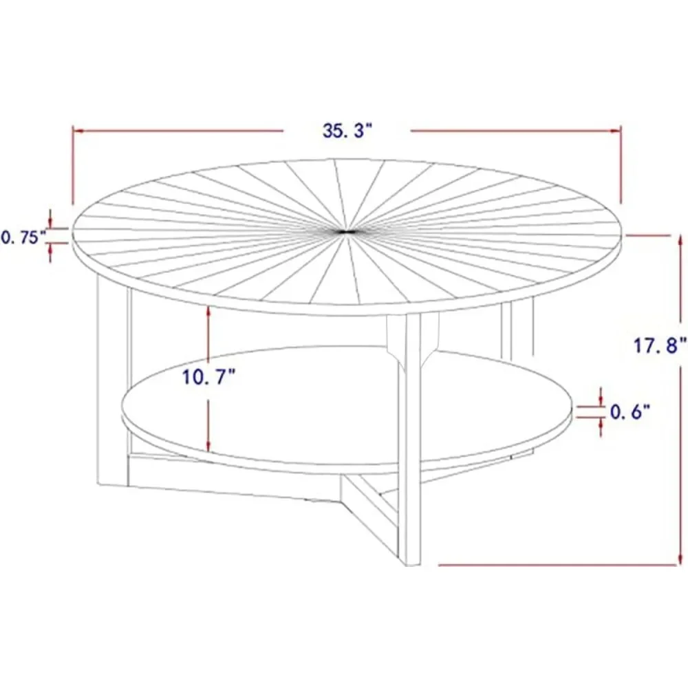 Tavolino rotondo in legno per soggiorno, tavolino circolare a 2 livelli con contenitore, tavolino da caffè naturale rustico per appartamento