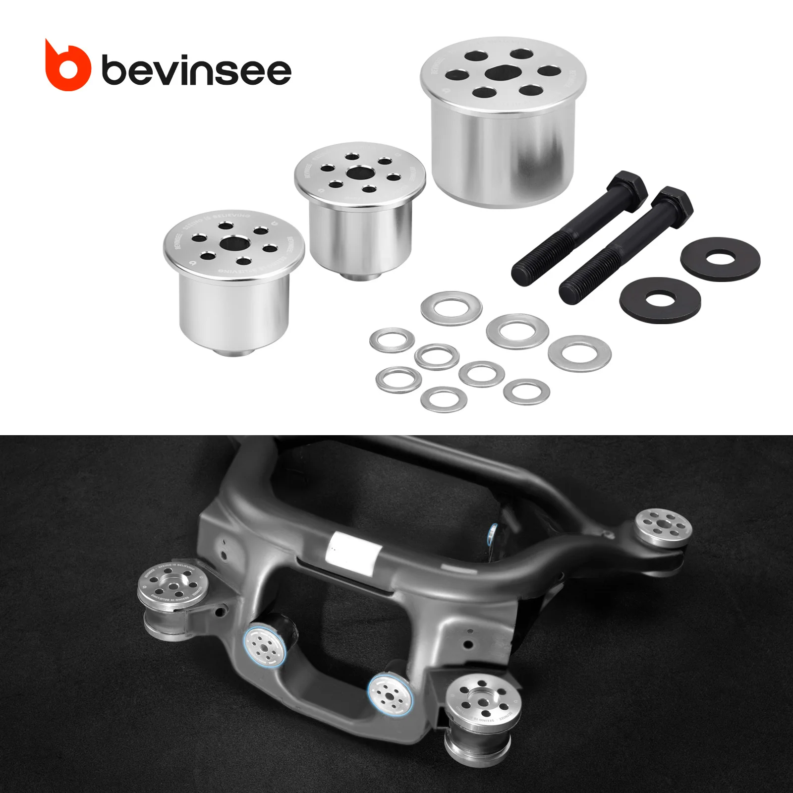 BEVINSEE Aluminium Differential Mount Bushing Set for BMW E46 Non-M Z4 E85, Replace for 33176751808, 33171093565, 33171093175