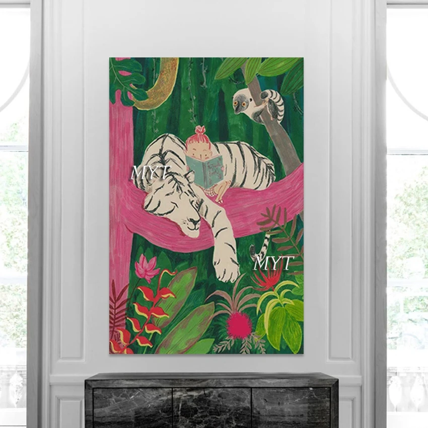 Canvas Design, Modern Abstract Figure Cartoon Picture, Art Decor, Frameless, Animals In The Forest Textured Hand Painted Wall