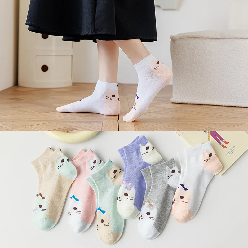 Cute New Women's SocksSummer Fashion Trend Cartoon Cat Face Creative Breathable Sweat Absorption Low Tube Socks