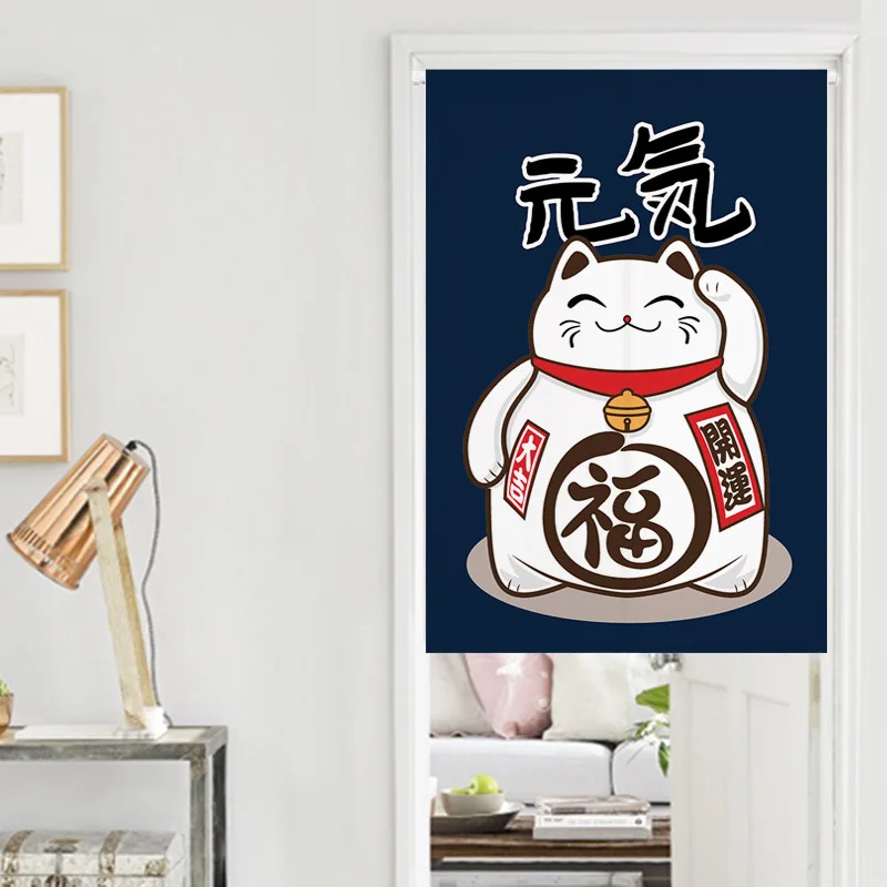 Maneki-neko Door Curtain 3D Printing Partition Kitchen Doorway Restaurant Decor Noren Washable Half-Curtain For Living Room