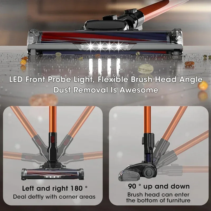 접이식 무선 진공 청소기, 휴대용, 강력한 흡입, LED 조명, 35 분 사용, 홈 플로어 클리너, 터키 진드기 제거, 15kPa