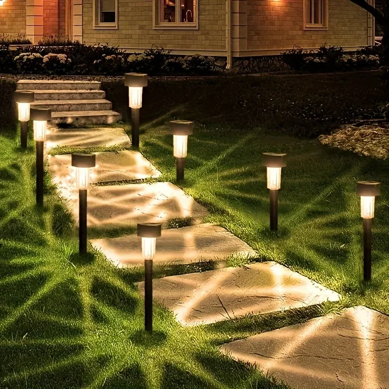 Solar Landscape Lawn Light Stainless Steel Garden Lamp Outdoor Pathway Lighting Auto Illuminate Yard Walkway Deck Christmas