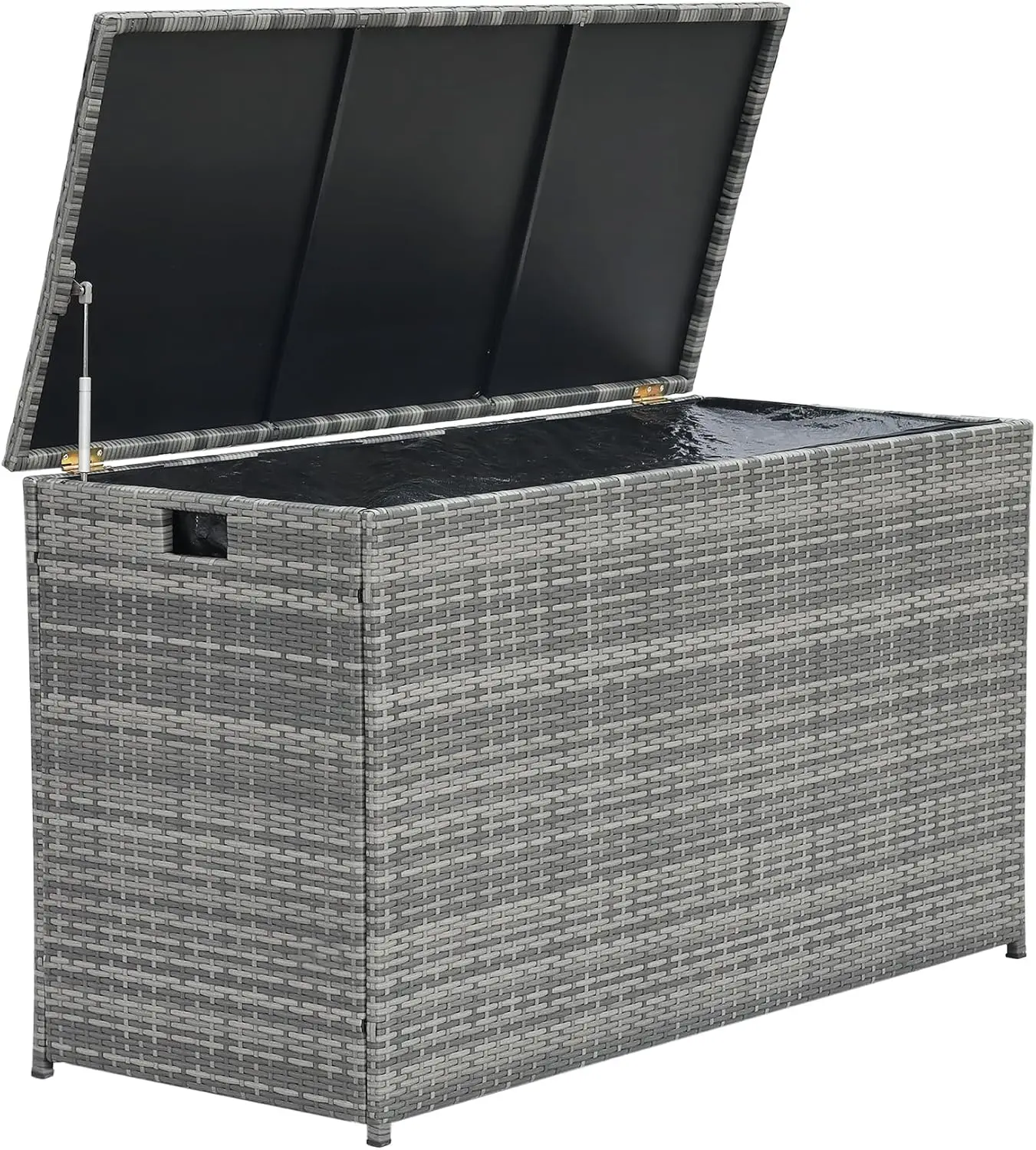

Серый всепогодный уличный ящик для хранения из ротангового плетения объемом 154 галлона с плавно закрывающимися петлями для подушек садовой мебели или