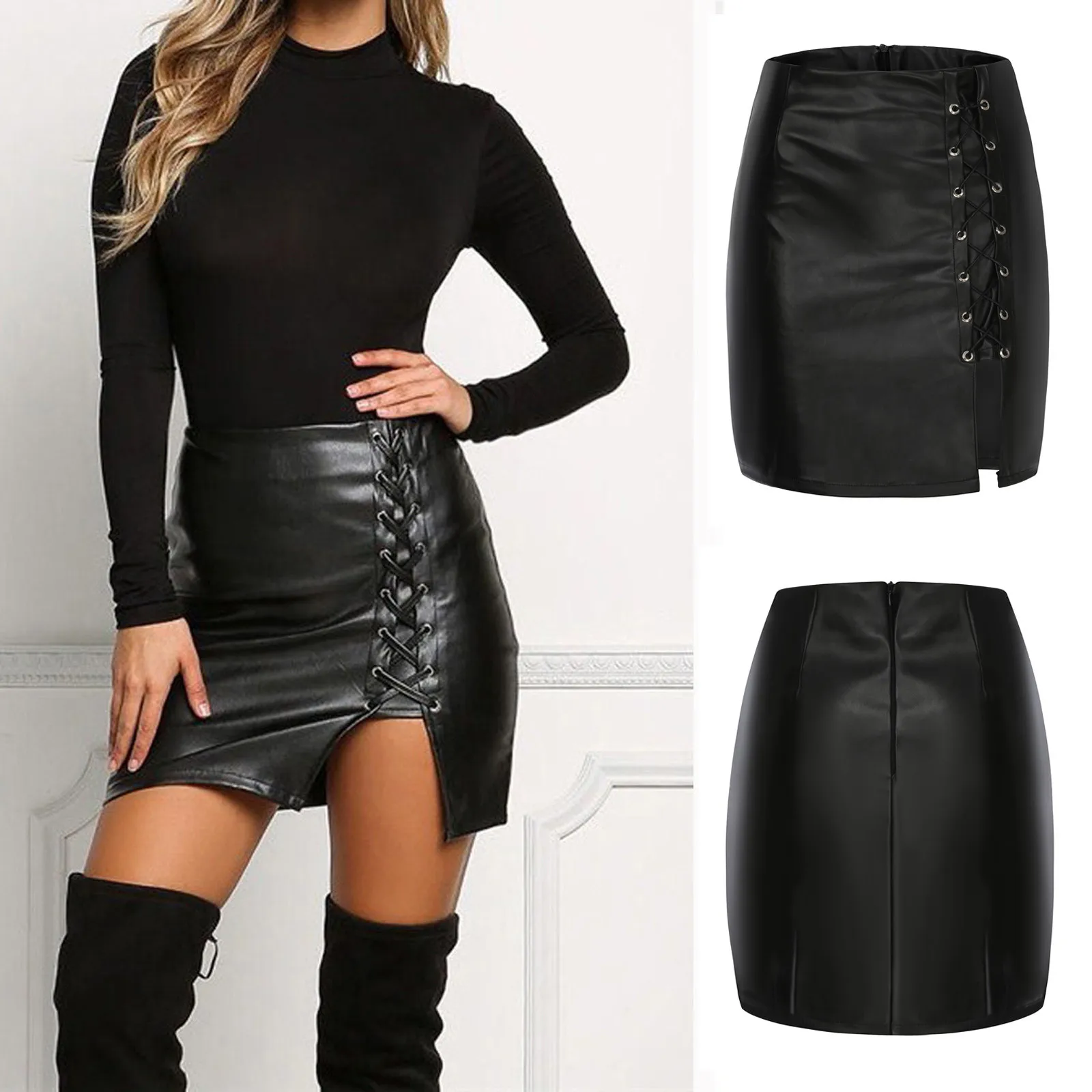 2025 New Skirt High Waist Bag Hip Skirt Leather Skirt Imitation Leather Short Skirt Large Size Women's Matt Sexy Slim Mini Skirt