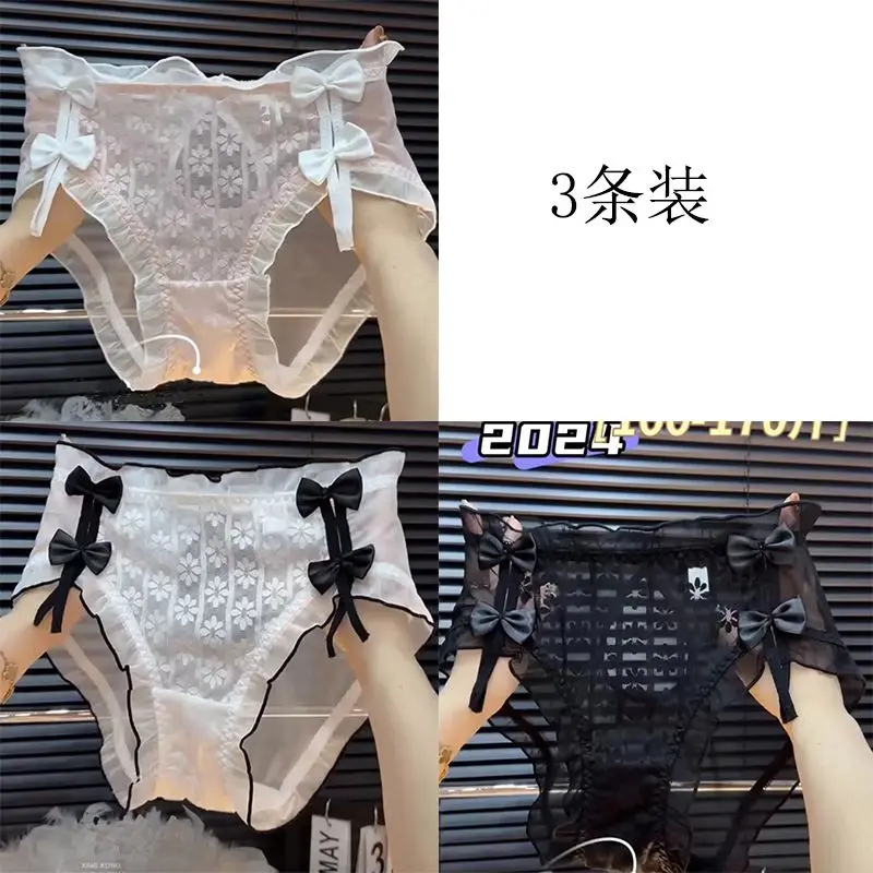 Big Size Pants Cheongsam Bow Shorts Sexy Hollow Mesh Sweet Jacquard Underwear High Waist Panties Breathable Cotton Crotch Briefs