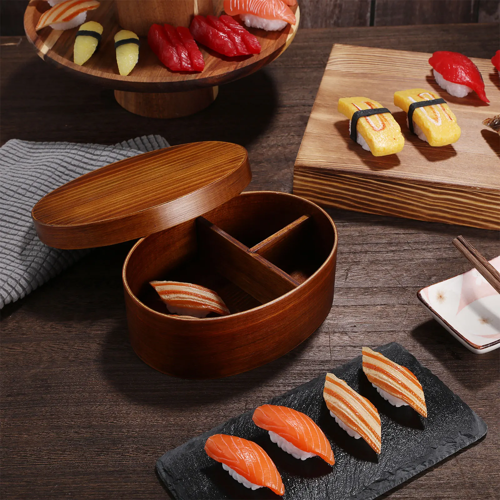 

Retro Wooden Bento Box Japanese Style Single Layer 501-800ml Lunch Sushi Container Compact Portable Food Storage