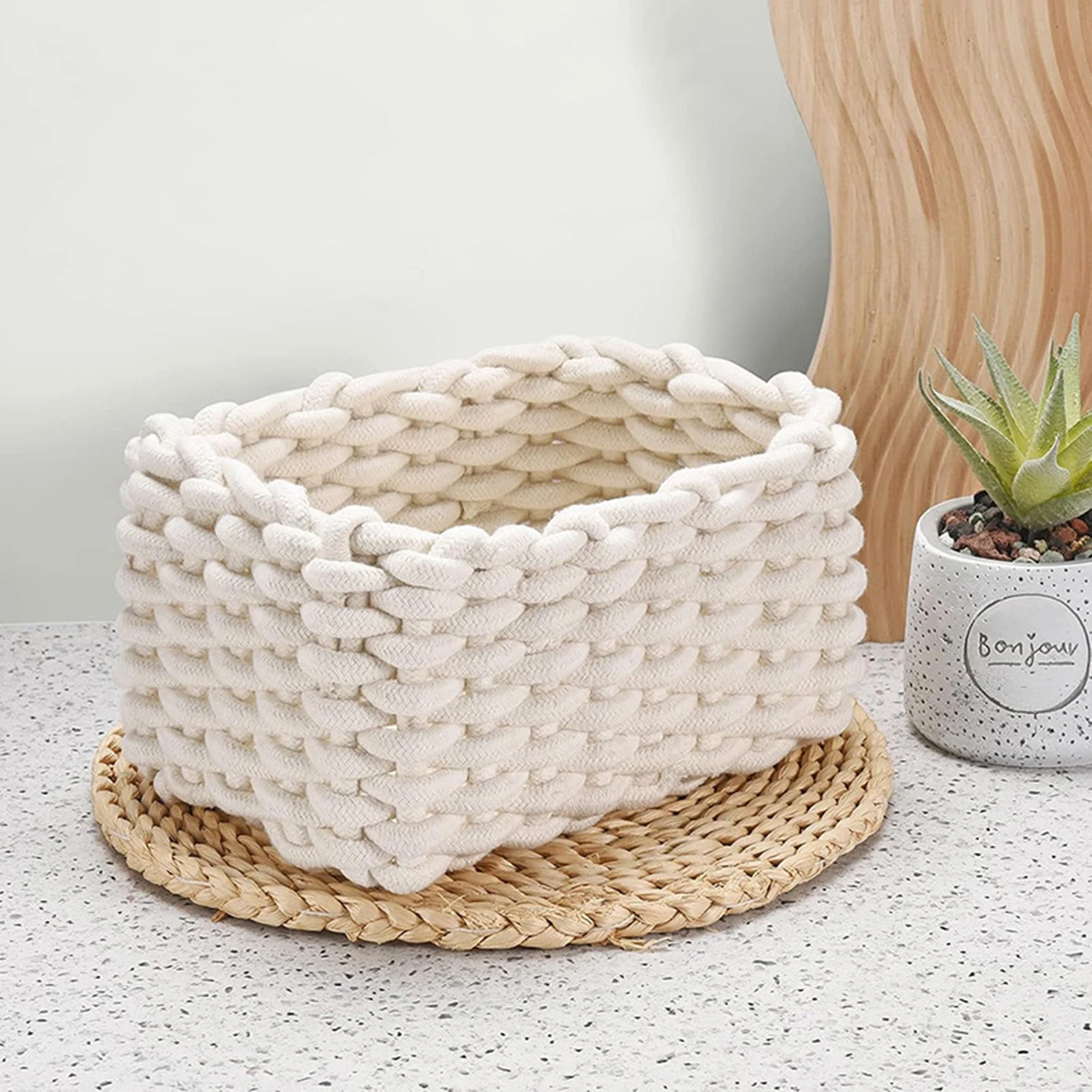2pcs Handmade Storage Basket Hemp Woven Organizer Basket For Toiletry Skincare Cosmetic Makeup Hair Accessory Jewelry Fake Nails