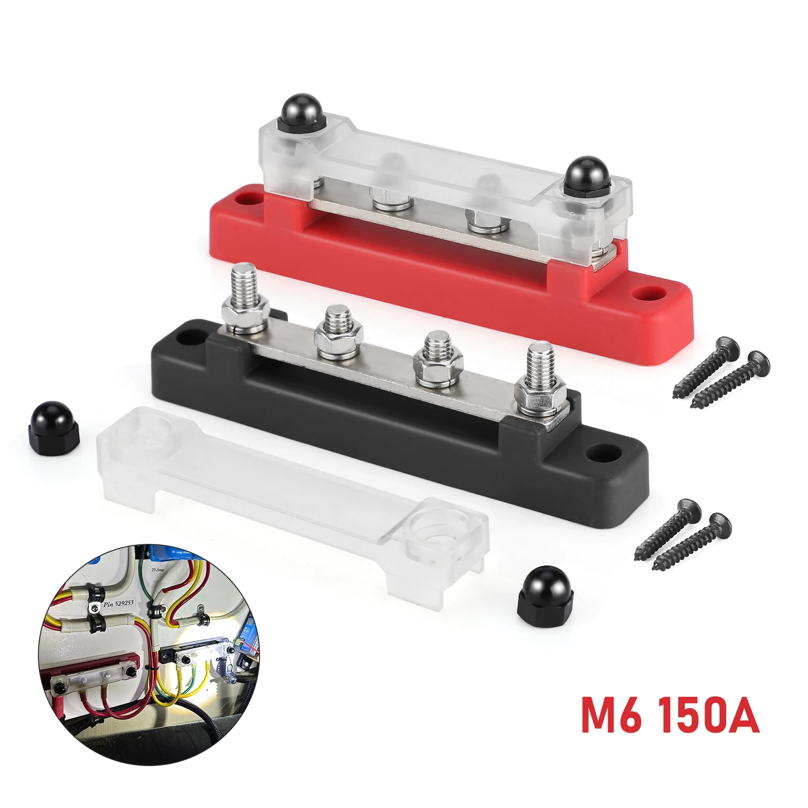 Car a pair 48V 150A Bus Bar 4 Terminal Power Distribution Block Terminal Block for Caravan Truck Boat Car Camper RV