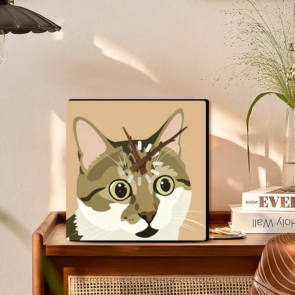25X25CM Creative Daze Cat Desktop Clock Ornaments Art Crafts Square Desk Clock Living Room Bedroom Decorations Clock Ornaments