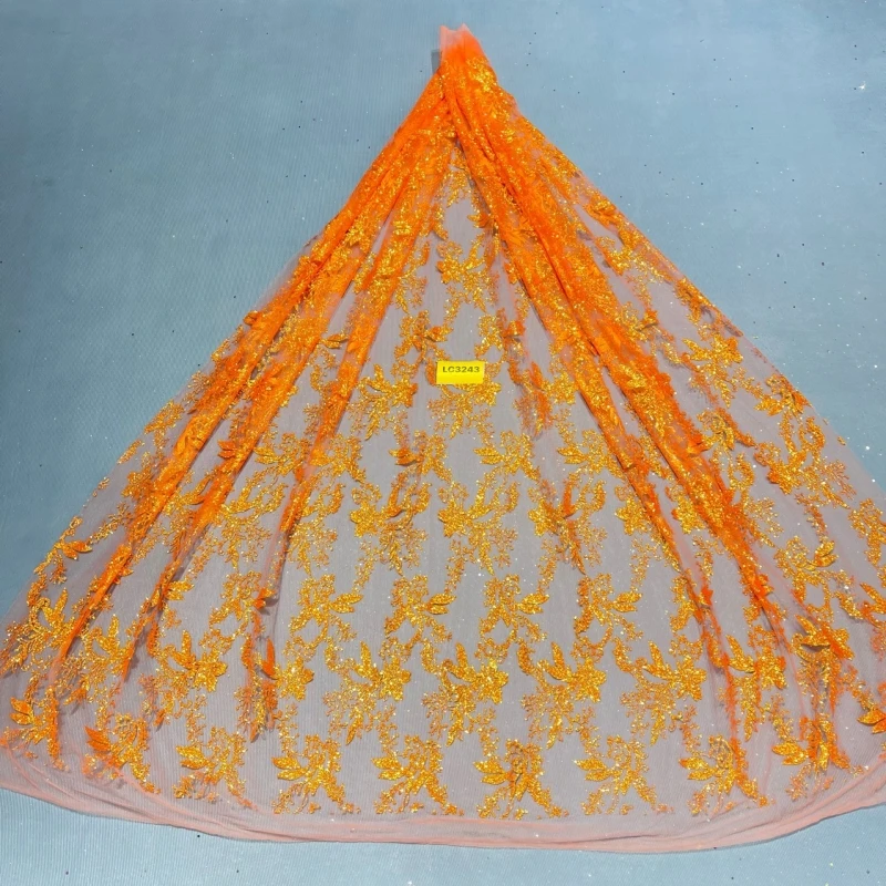 

10 Yards orange Patterned Wedding Dress Fabric Mesh Spray Lace 150cm Wedding Party Pink Spray gold Tull fabric