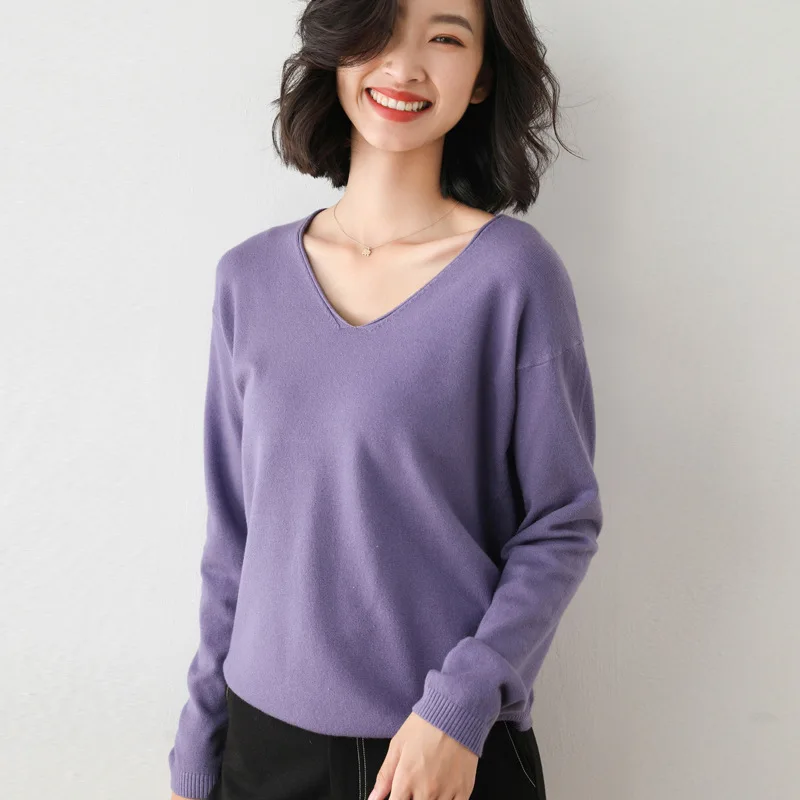 Women Sweater Autumn Winter Solid Knitwear Korean Fashion V-neck Bottoming shirts Basic Casual Jumpers Stretch Knited Pullovers