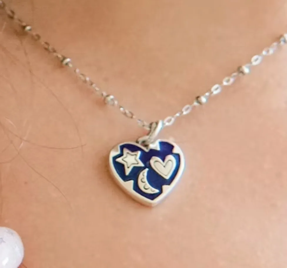 DJ183 Authentic 925 Sterling Silver Fashion Keychain Pendant Enamel Inscribed on the Heart of a Star Pendant Silver Jewelry