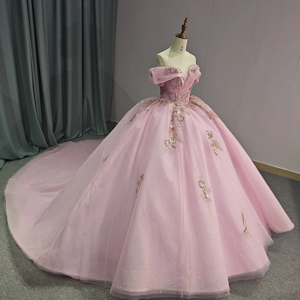 Vestido de baile de Quinceañera de manga corta con escote corazón rosa brillante, vestidos encantadores de quinceañera, apliques clásicos, 15 años, DY1202, 2024