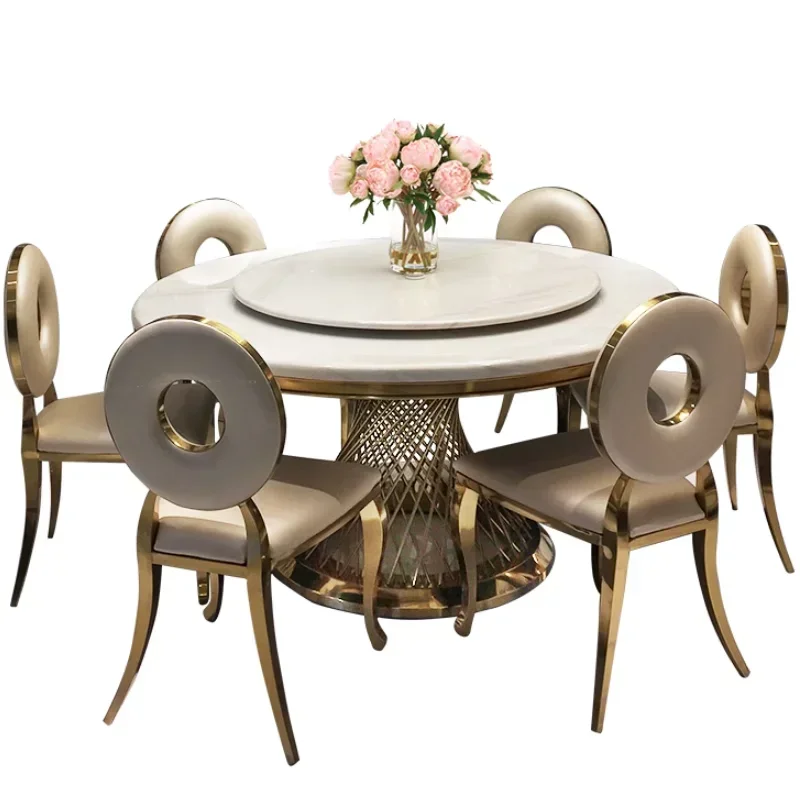 

Design European Marble Round Table And Chair Set With Turntable Luxury For Kitchen Dining Room Wedding Party Events