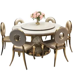 Design European Marble Round Table And Chair Set With Turntable Luxury For Kitchen Dining Room Wedding Party Events