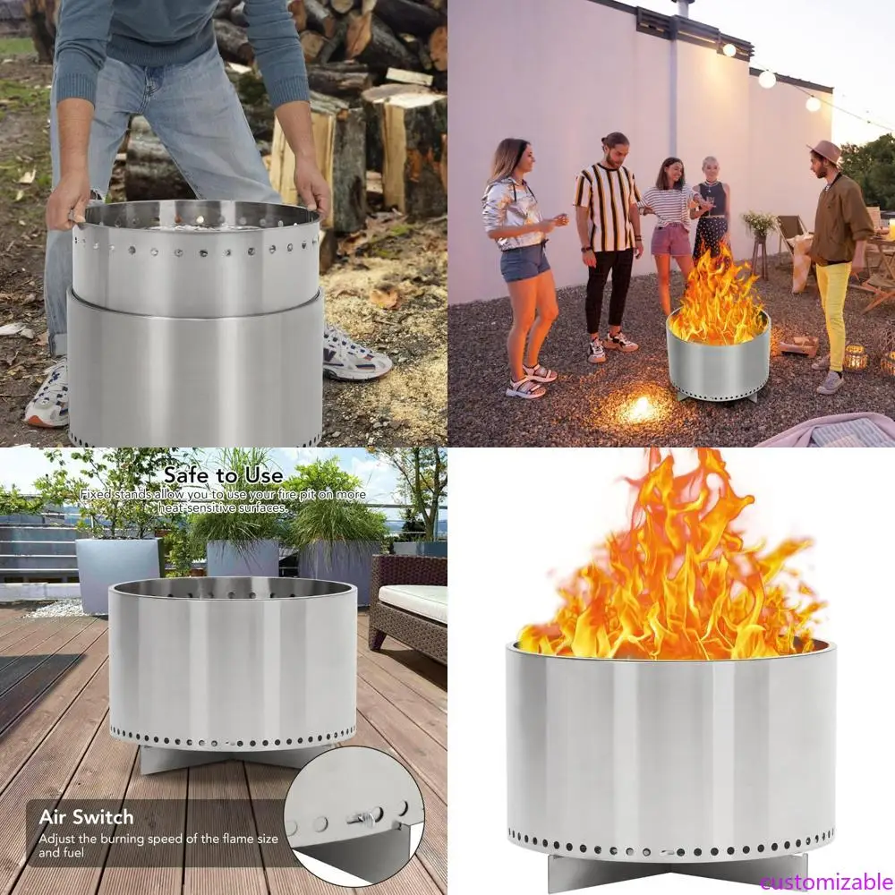 

Portable Stainless Steel Outdoor Fire Pit with 360° Heating, Smokeless Operation, and Ash Pan Included