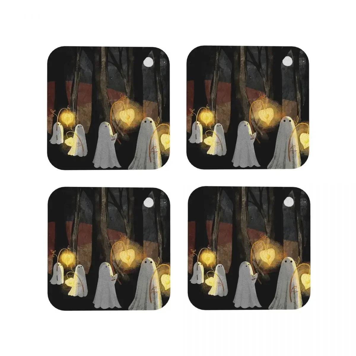 Ghost Parade Coasters Coffee Mats Set of 4 Placemats Cup Tableware Decoration & Accessories Pads for Home Kitchen Dining Bar