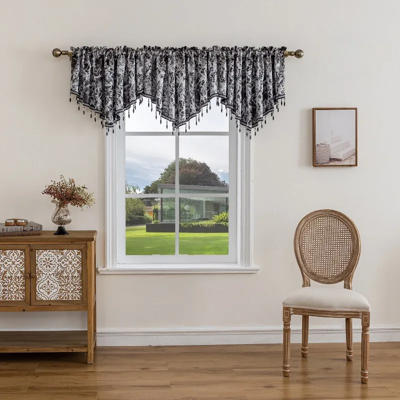 European Style Gold Leather Jacquard Bark Pattern Small Curtains Valance Curtains for Living Dining Room Bedroom Luxury Decor