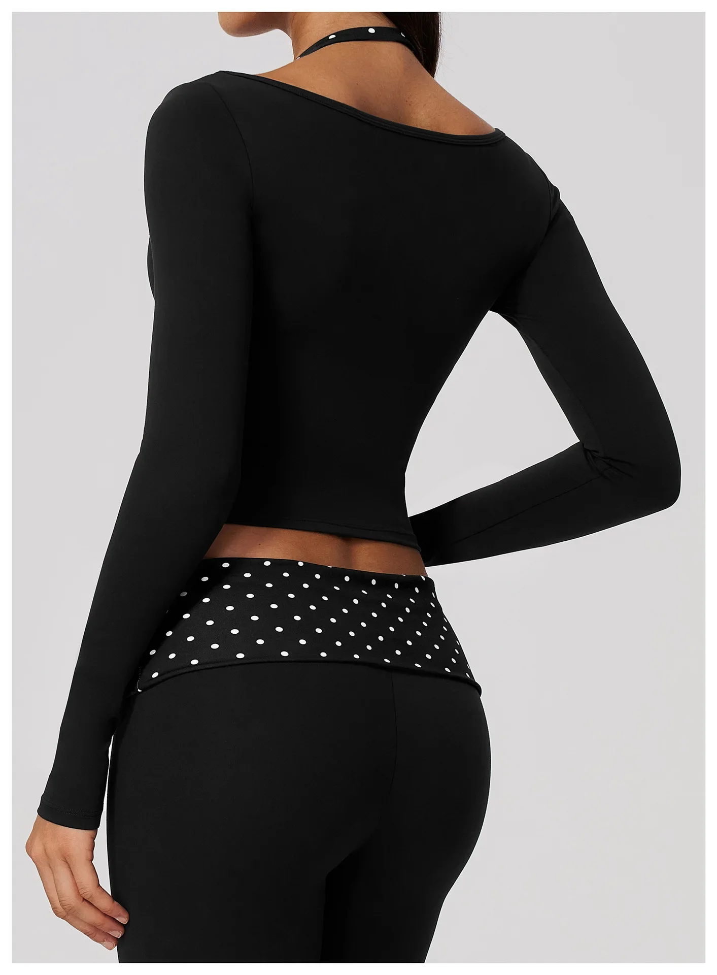Yoga Langarm-Fitness-Top, Gym-Workout, Damen-Top mit Neckholder, Streifenmuster, kurzes, aktives Shirt, atmungsaktiv, für Sport und Training – Detail 15