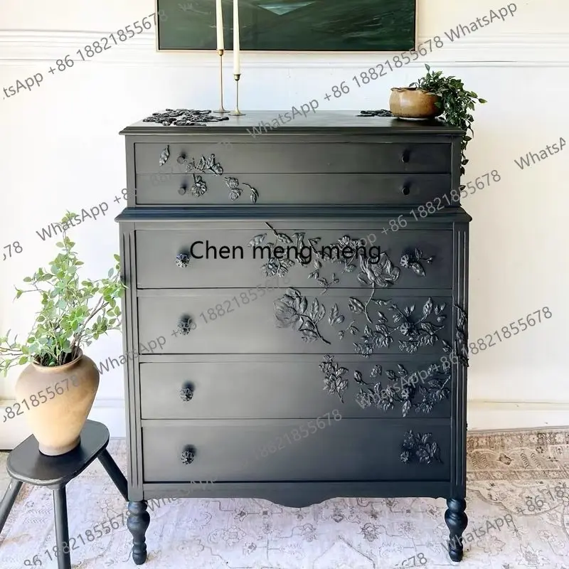 

French retro solid wood carving flower bedroom storage medieval wabi sabi wall living room decorative cabinet