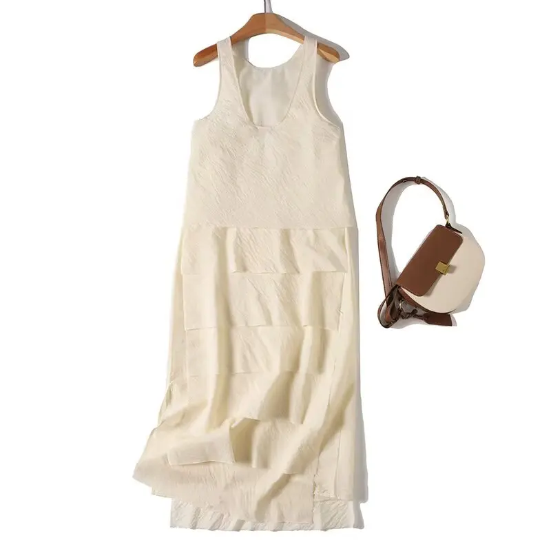 Dave & di nórdico minimalista fora branco sem mangas vestido de tanque feminino moda francesa senhoras em camadas bolo saia midi vestido feminino