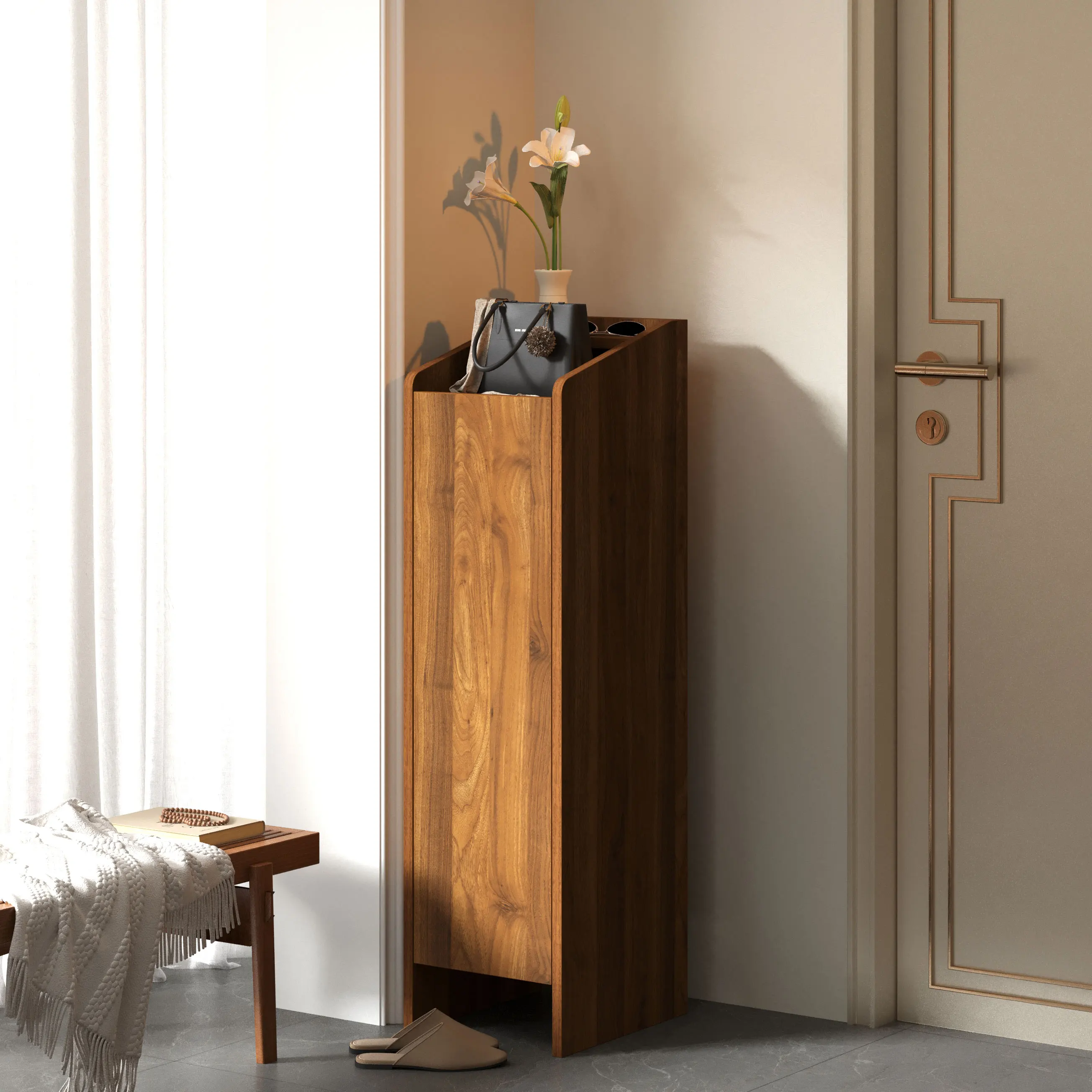 

Small narrow shoe cabinet at the door, single door in the corridor, small size shoe rack for home use against the wall, large ca