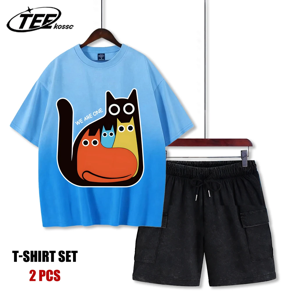 

Мужская дышащая футболка с дизайном «Мы — единый» в стиле тай-дай с мультяшными котами, модный хлопковый комплект унисекс с коротким рукавом в стиле хип-хоп