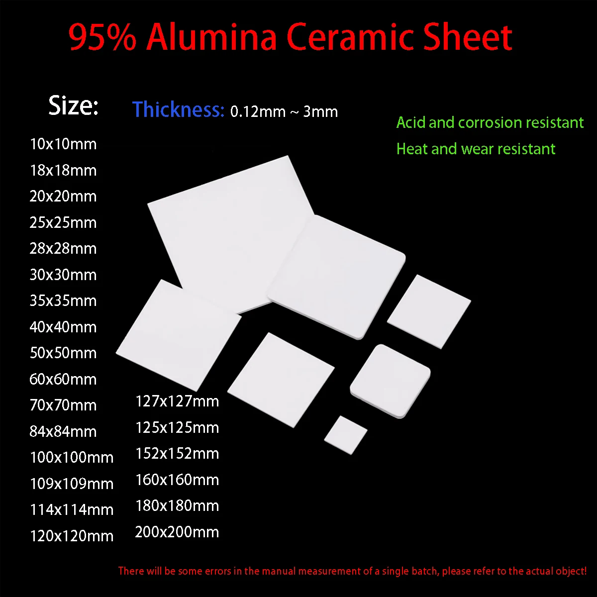 95% Alumina Ceramic Sheet, Square Corundum Wear-Resistant Insulation And Heat Dissipation Ceramic Sheet Thickness0.25/0.38/0.5/0