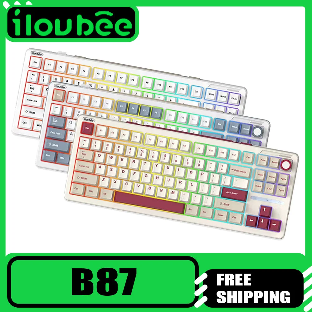 Ilovbee B87 Mechanical Keyboard With Knob Tri Mode Quick Trigger Customized Kailh Switch RGB Gaming Keyboard Hot Swap Gasket Pc