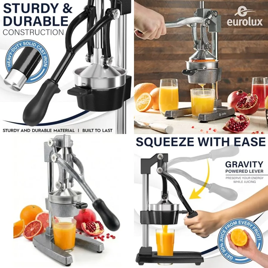 

Ultra-Premium Cast Iron Juicer Extra-Large, Heavy Duty, Commercial Grade, Stainless Steel Manual Hand Press Citrus Squeezer For