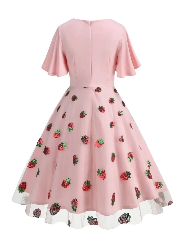 2025 New Hepburn Sweetheart Neck Flare Sleeve 50s Vintage Dresses for Women Two Tone Butterfly Embroidered Elegant Midi Dresses