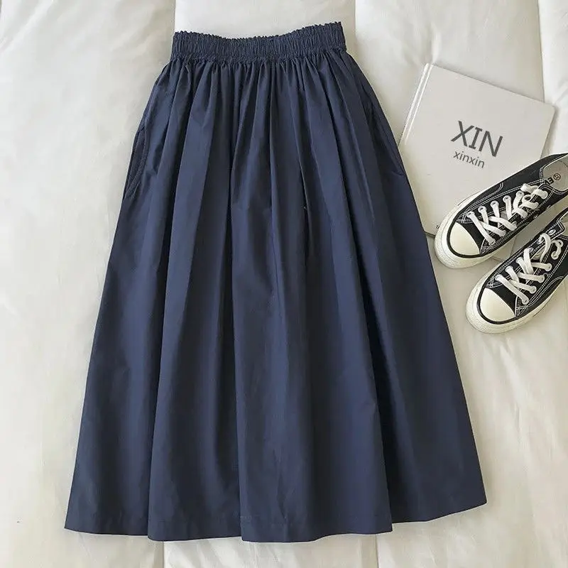 Autumn Winter New Fashion Elastic Waist Solid Women's Clothing Korean Simplicity Trend Shirring Trend Sweet Western Style Skirts