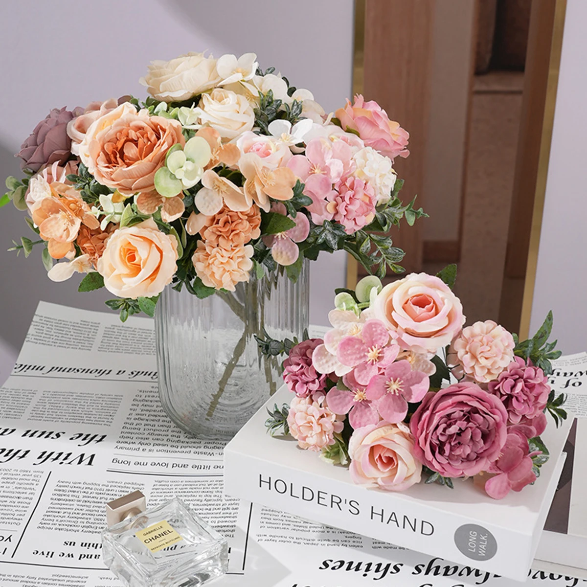 1PC Artificial Flowers Silk Rose Peony Bouquet Hydrangea Carnation Vases for Home Party Winter Wedding Decoration Fake Plant