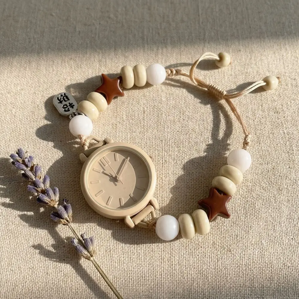 Versatile Handmade Beaded Wristwatches Woven Vintage Watch Bracelet Alloy Star Chain Adjustable Hand Chain Women