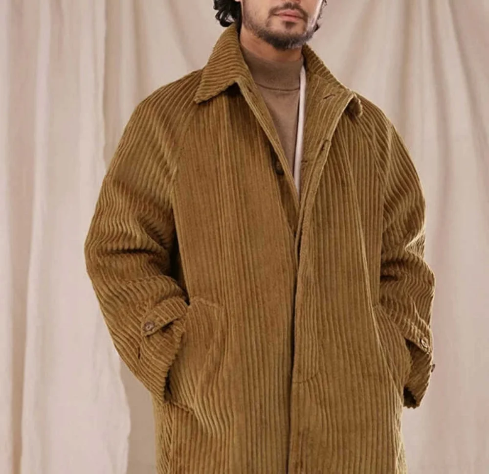 เสื้อโค้ทผู้ชายผ้าแฟลนเนลทันสมัย แบบกระดุมสองแถว ทรงหลวม สำหรับฤดูใบไม้ร่วงและฤดูหนาว อุ่นสบาย เหมาะสำหรับใส่ทำงานในออฟฟิศหรือโอกาสทางการ  สามารถสั่งตัดได้