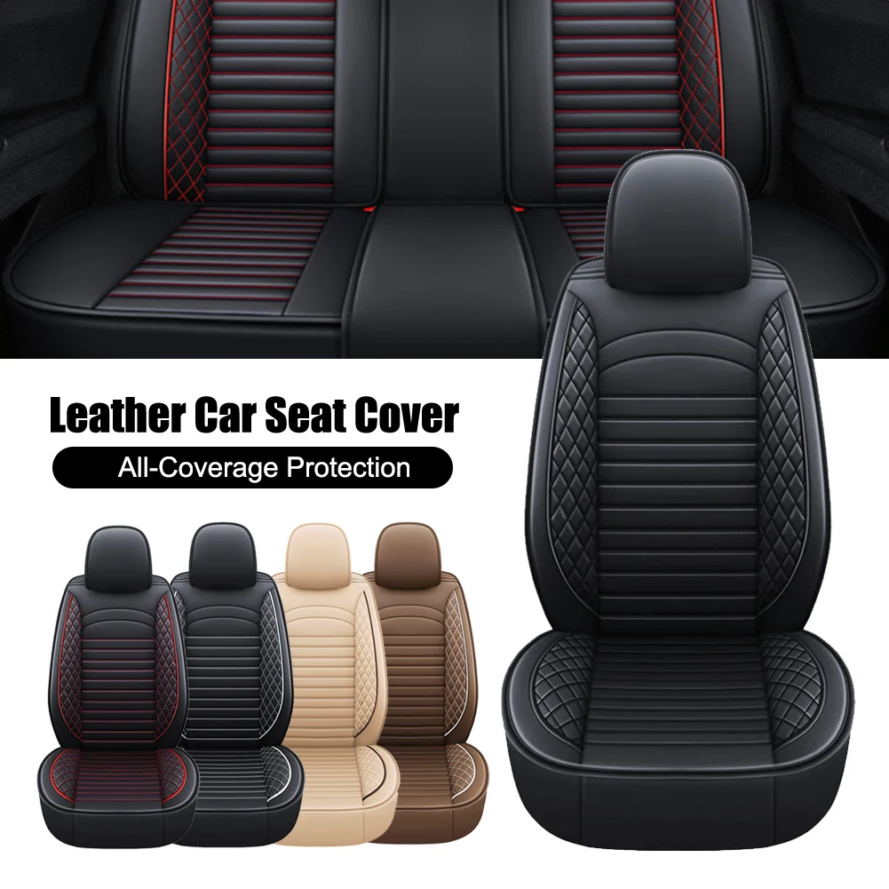 Car Seat Cover Universal PU Leather Front Seat Cover Rear Split Bench Cover All Season 5D Coverage Seat Protection for Car SUV