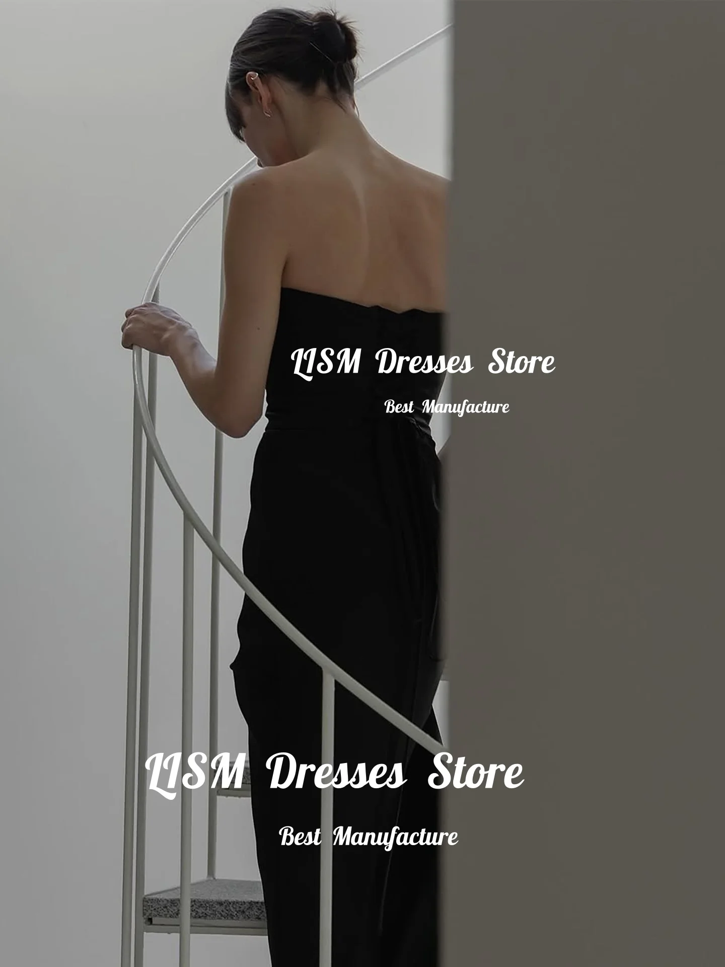 Lism Simple Wedding Party Dress Strapless with Scarf Mermaid Korea Photo shoot Bridal Gown Customized Modern Black Evening Gowns
