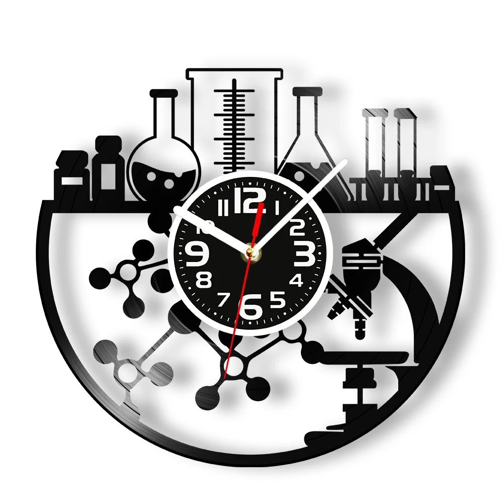 Chemistry Vinyl Record Wall Clock For Science Lab Classroom Study Room Science Lab Equipment Art Silent Non Ticking Wall Clock