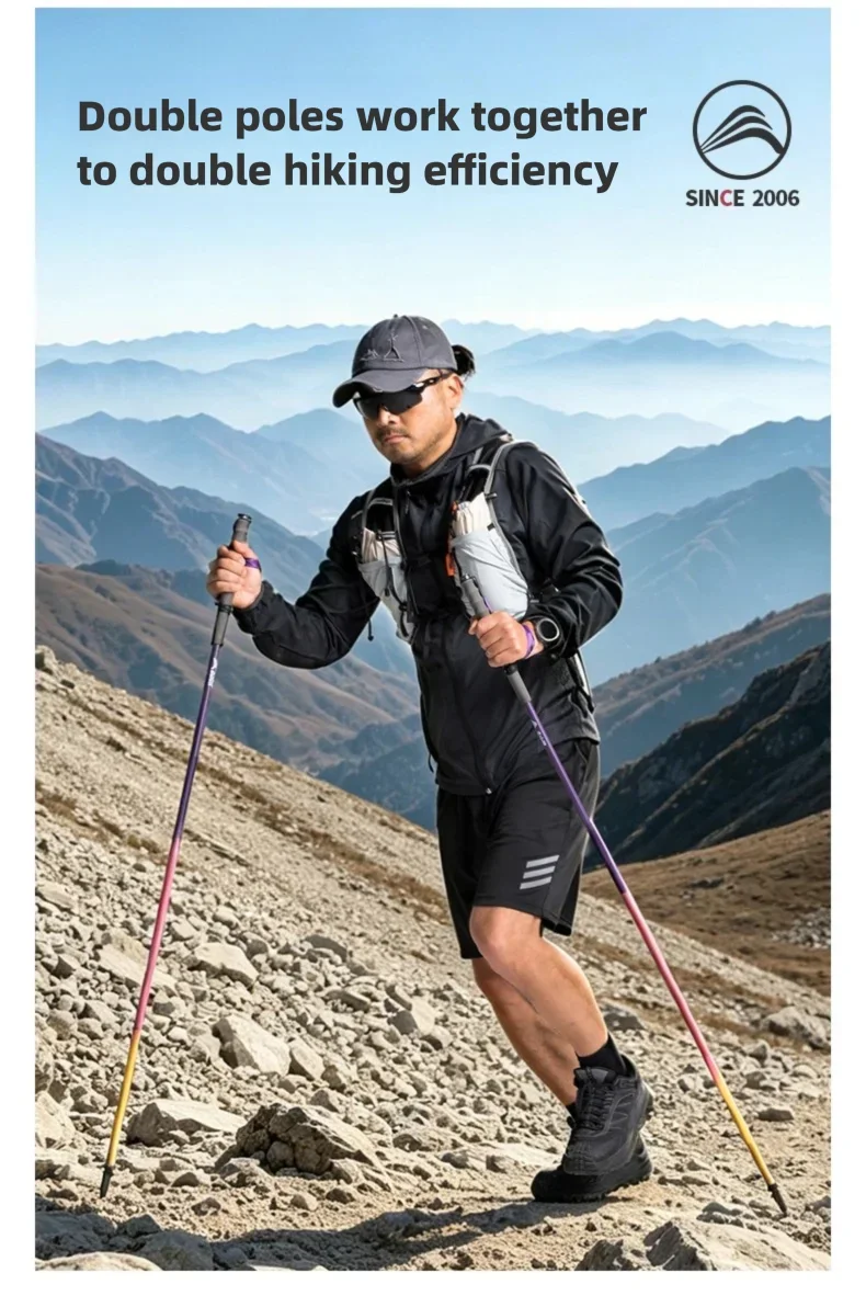 BISINNA 2 Stück Ultraleichte Trekkingstöcke mit Schnellverschluss, faltbare Wanderstöcke aus Kohlefaser, Trail-Running-Stöcke, Nordic-Walking-Stöcke – Detail 9