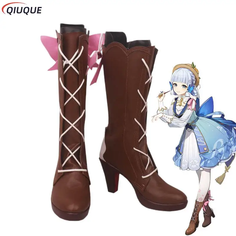 Kamisato Ayaka Nieuwe Huid Springbloei Missive Cosplay Schoenen Vrouwen Mid-Leg Laarzen