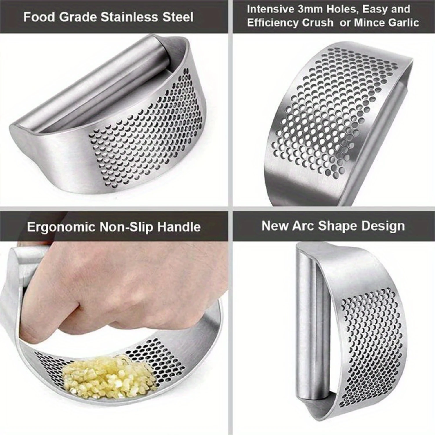 5-Piece Stainless Steel Garlic Press Set With Bottle Opener - Durable, Easy-Clean Kitchen Gadgets For Effortless Mincing & Crush