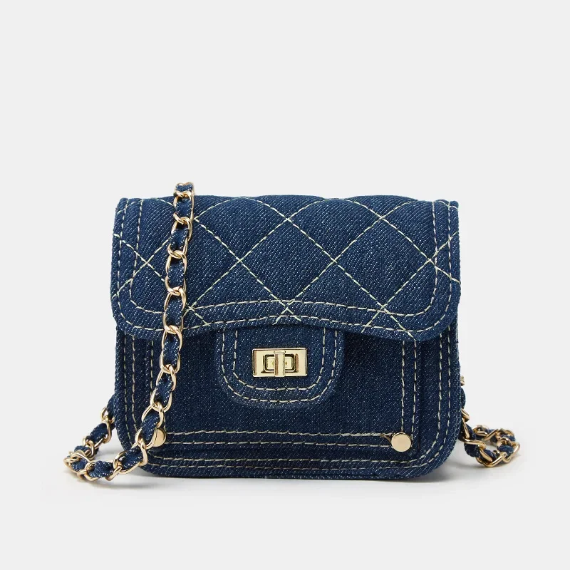 Mini sac en denim lavé pour rouge à lèvres pour femme, poche à rabat, sac à bandoulière initié avec JOStrap