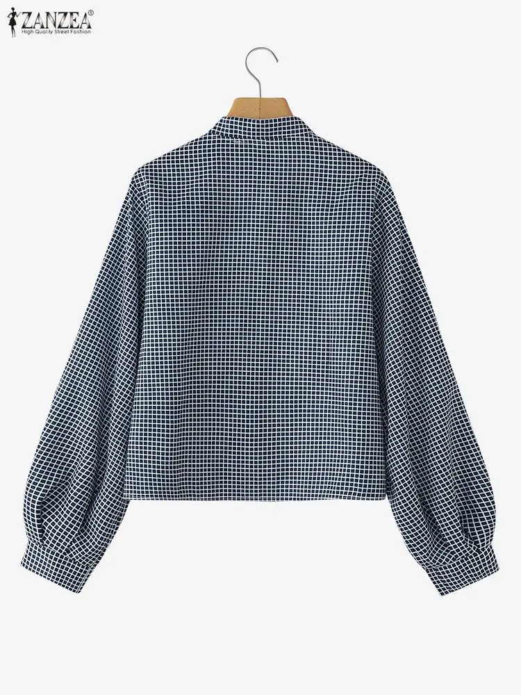 ZANZEA Herbst Kariertes Hemd Frauen Langarm Tops Frühling Büro Arbeit Bluse Casual Tasten Blusas Elegante Spitze-Up Urlaub bluse