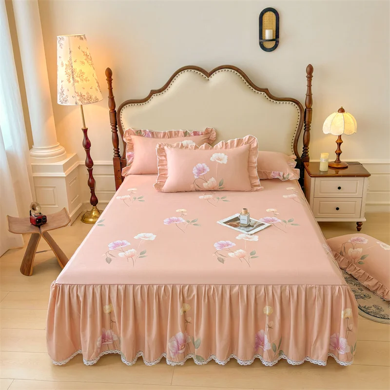 

Bonenjoy 1pc 100% Cotton Bed Skirt Floral Style Bedspread Queen Size Bed Cover Ruffles Bed Linen falda de cama (No Pillowcase)