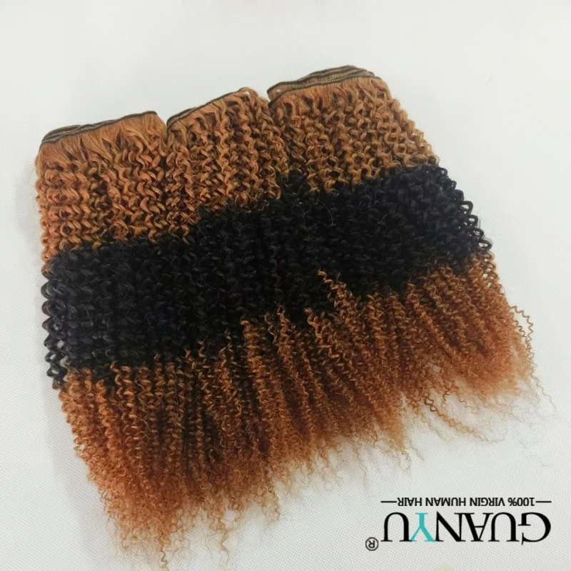 T301B30 Brazilian Kinky Curly Human Hair Bundles Ombre Blonde Colored Curly Hair Weave 1/3 Bundles 100% Virgin Raw Hair Extens
